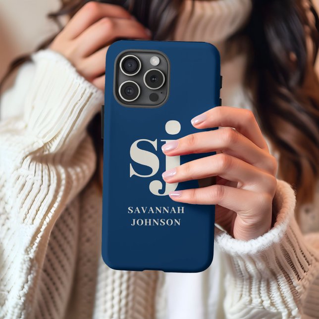 Elegante Navy-Blue-Monogramm-Initialen  iPhone Hülle (Von Creator hochgeladen)