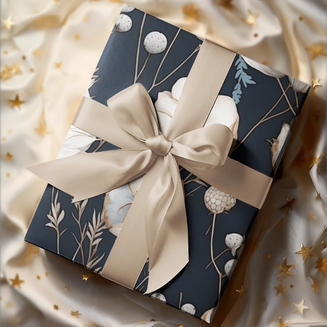 Elegante Navy Blue Muster Blume Geschenkpapier Set (Von Creator hochgeladen)