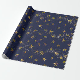 Elegante Navy Blue n Gold Snowflake Weihnachtsstar Geschenkpapier