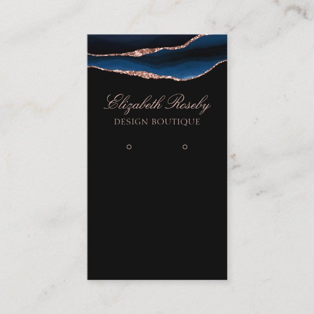 Elegante Navy Blue Rose Gold Erring Schmuck Black Visitenkarte (Vorderseite)