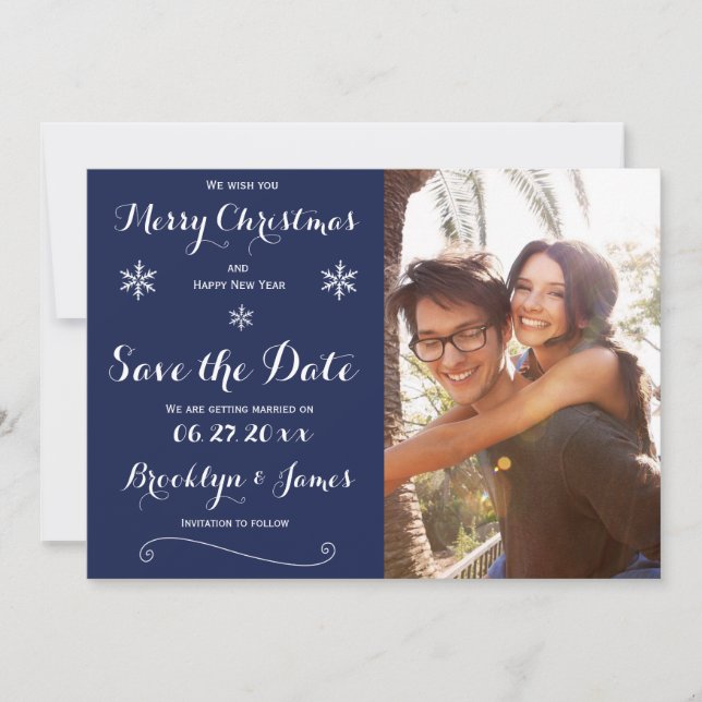 Elegante Navy Blue Save the Date Weihnachtskarten (Vorderseite)