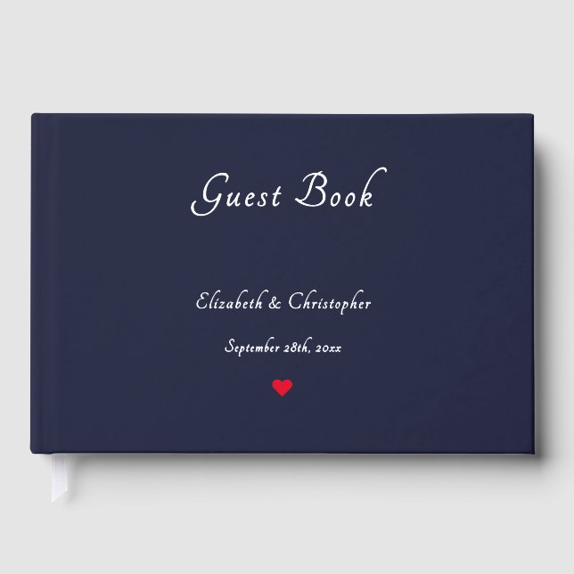 Elegante Navy Blue Silver Foil Hochzeiten Jahresta Gästebuch (Vorderseite)