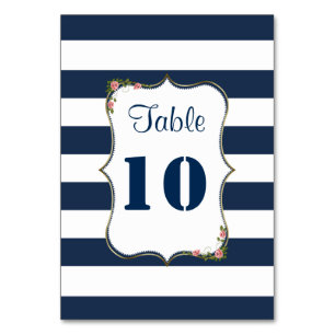 Elegante Navy Blue Stripes Hochzeiten Tischnummern