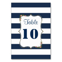 Elegante Navy Blue Stripes Hochzeiten Tischnummern