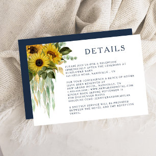 Elegante Navy Blue Sunflower Hochzeiten Details Begleitkarte