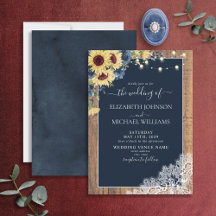 Elegante Navy Blue Sunflower Wood Lace Wedding