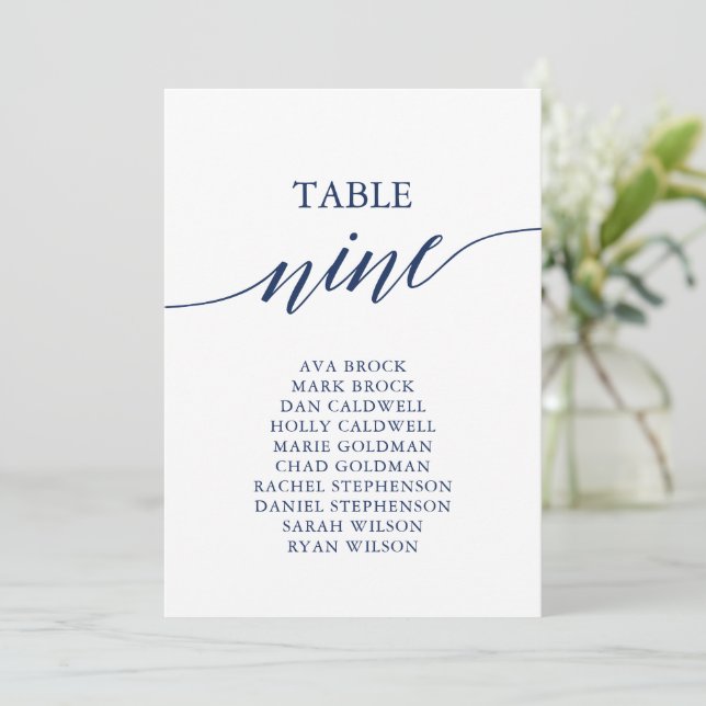 Elegante Navy Blue Tischnummer 9 Seating Chart (Stehend Vorderseite)