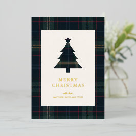 Elegante Navy Blue und Green Karierte Weihnachten Folien Feiertagskarte