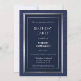 Elegante Navy Blue und Silver Birthday Party Einladung