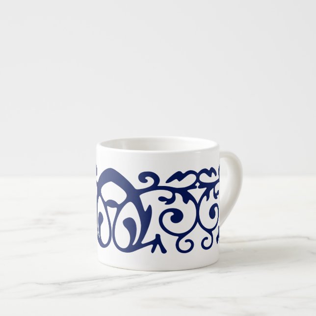 Elegante Navy Blue und White Espresso Tasse (Vorderseite Rechts)