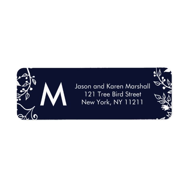 Elegante Navy Blue und White Floral Address Labels (Vorne)