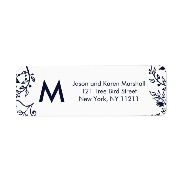 Elegante Navy Blue und White Floral Address Labels (Vorne)