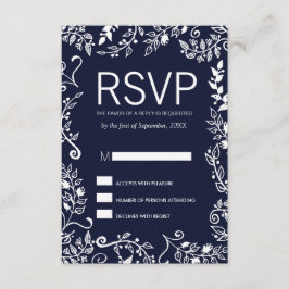 Elegante Navy Blue und White Floral RSVP Cards Karte