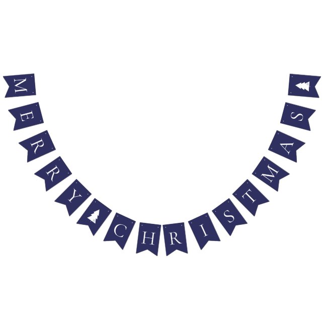 Elegante Navy Blue White Frohe Weihnachten Wimpelkette (Alle)