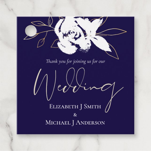 Elegante Navy Blue White Gold Hochzeit Geschenkanhänger (Vorderseite)