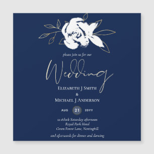 Elegante Navy Blue White Gold Hochzeit Magnetkarte