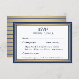 Elegante Navy Blue White & Gold mit Optionen zum E RSVP Karte