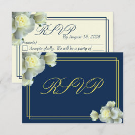 Elegante Navy Blue White Roses Minimal RSVP Karte