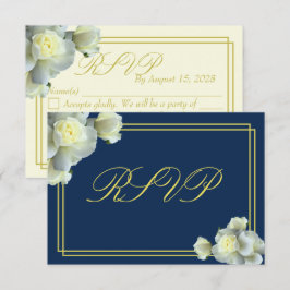 Elegante Navy Blue White Roses Minimal RSVP Karte
