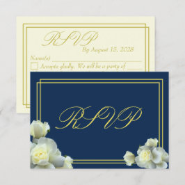 Elegante Navy Blue White Roses Minimal RSVP Karte