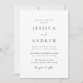 Elegante Navy Blue & White Simple Wedding Einladung