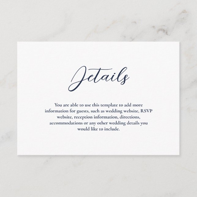 Elegante Navy Blue & White Simple Wedding Enclosur Begleitkarte (Vorderseite)