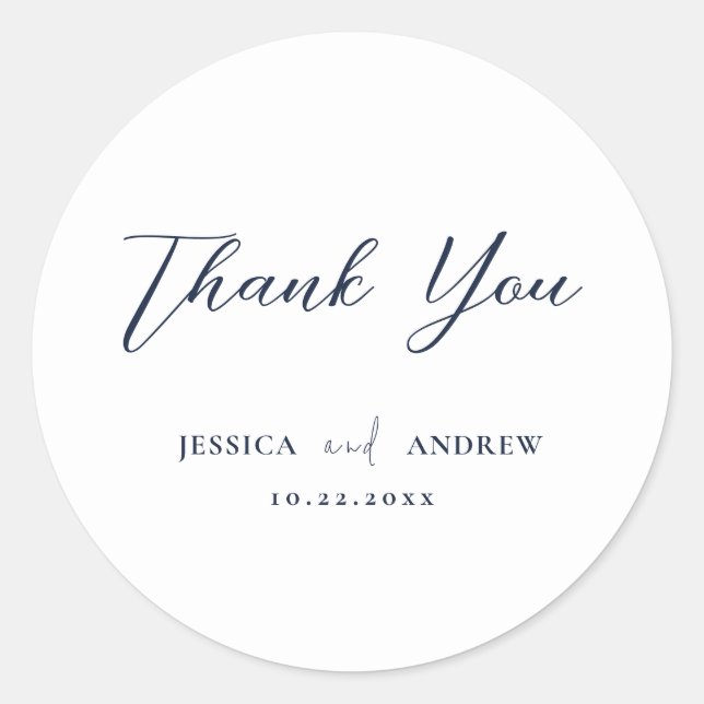 Elegante Navy Blue & White Simple Wedding Runder Aufkleber (Vorderseite)