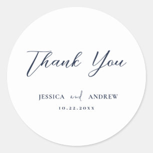 Elegante Navy Blue & White Simple Wedding Runder Aufkleber