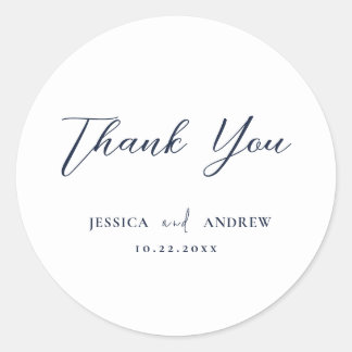 Elegante Navy Blue & White Simple Wedding Runder Aufkleber
