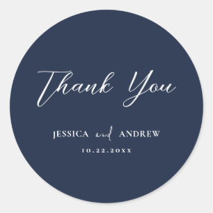 Elegante Navy Blue & White Simple Wedding Runder Aufkleber