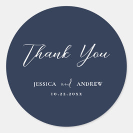 Elegante Navy Blue & White Simple Wedding Runder Aufkleber