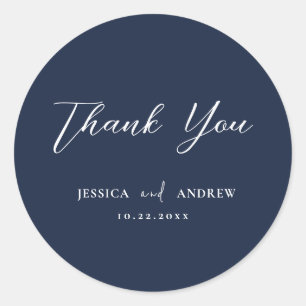 Elegante Navy Blue & White Simple Wedding Runder Aufkleber