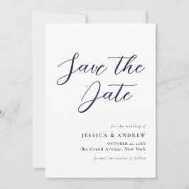 Elegante Navy Blue & White Simple Wedding Save The Date