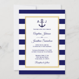 Elegante Navy Blue White Stripes Nautical Wedding Einladung