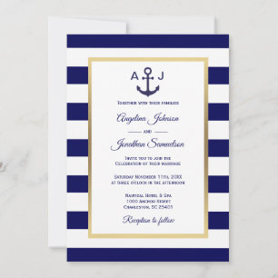 Elegante Navy Blue White Stripes Nautical Wedding Einladung