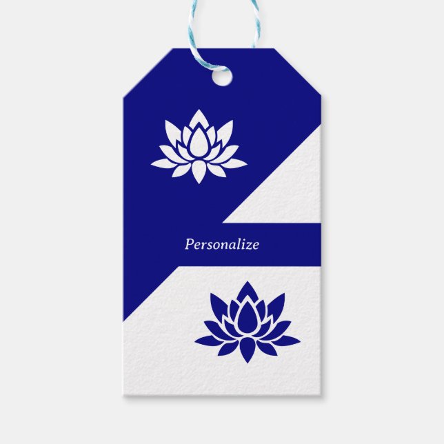 Elegante Navy Blue White Zen Yoga Lotus Blume Geschenkanhänger (Vorderseite)