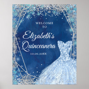 Elegante Navy Blue Winter Quinceñera Begrüßungszei Poster