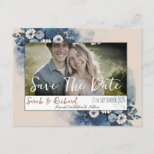 Elegante Navy-Blumen-Hochzeitstag-Ankündigung Postkarte