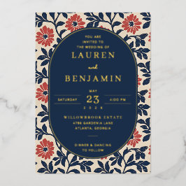Elegante Navy-Blumen-Rand Folieneinladung