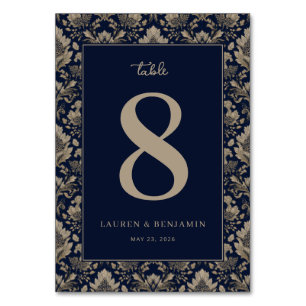 Elegante Navy-Blumen-Tischnummer Tischnummer