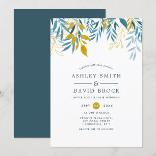 Elegante Navy-Blumen-Watercolor-Hochzeit Einladung