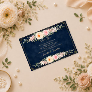 Elegante Navy-Blumenhochzeit Dankeskarte