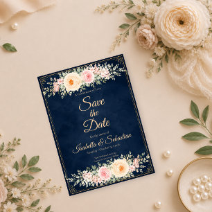 Elegante Navy-Blumenhochzeit Save The Date