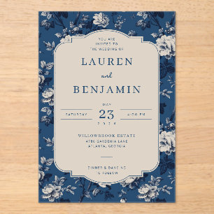 Elegante Navy Blumenmuster Acryleinladungen