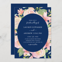 Elegante Navy Blush Bloral Frame Wedding