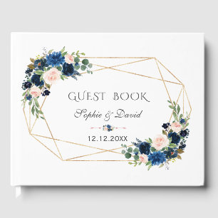 Elegante Navy Blush Blume Bloom Gold Wedding Gästebuch