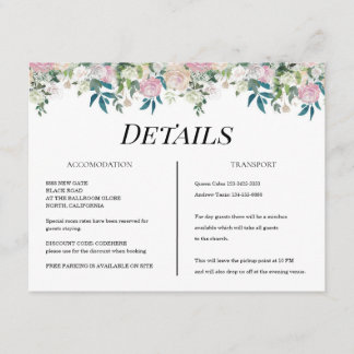 Elegante Navy-Blush-Pink-Hochzeit Begleitkarte