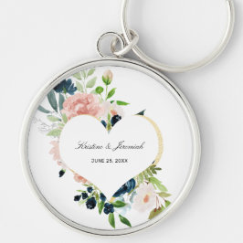 Elegante Navy Blush Rose Blumenzwiebelherz Hochzei Schlüsselanhänger