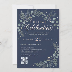 Elegante Navy Botanische Firmenweihnachtsfeier Einladung