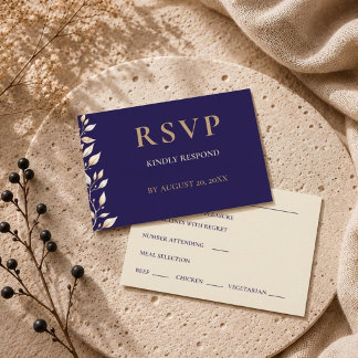Elegante Navy Botanische Rand Hochzeit RSVP Karte